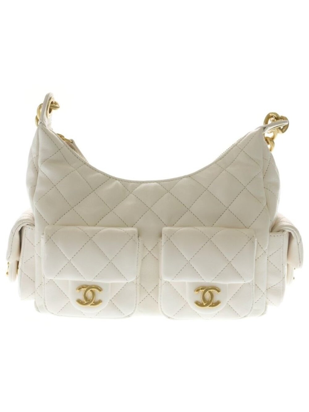 Chanel Quilted Maxi Hobo Lambskin Gold Chain Tote White